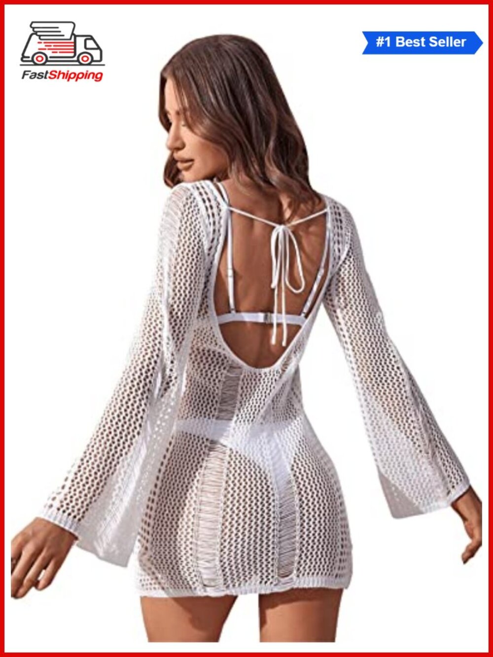✨Floerns Women's Crochet Cover Up Long Sleeve Hollow Out Bikini Swimsuit